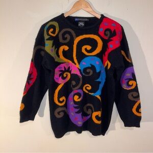 Vintage IB Diffusion Sport Abstract Lambswool Crazy 80s Design Sweater L